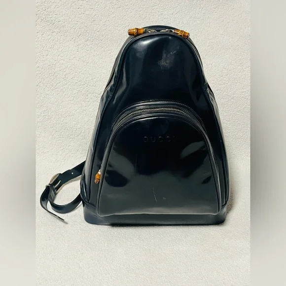 Gucci Bamboo Vintage Blue Patent Leather Sling Bag - Picture 14 of 14